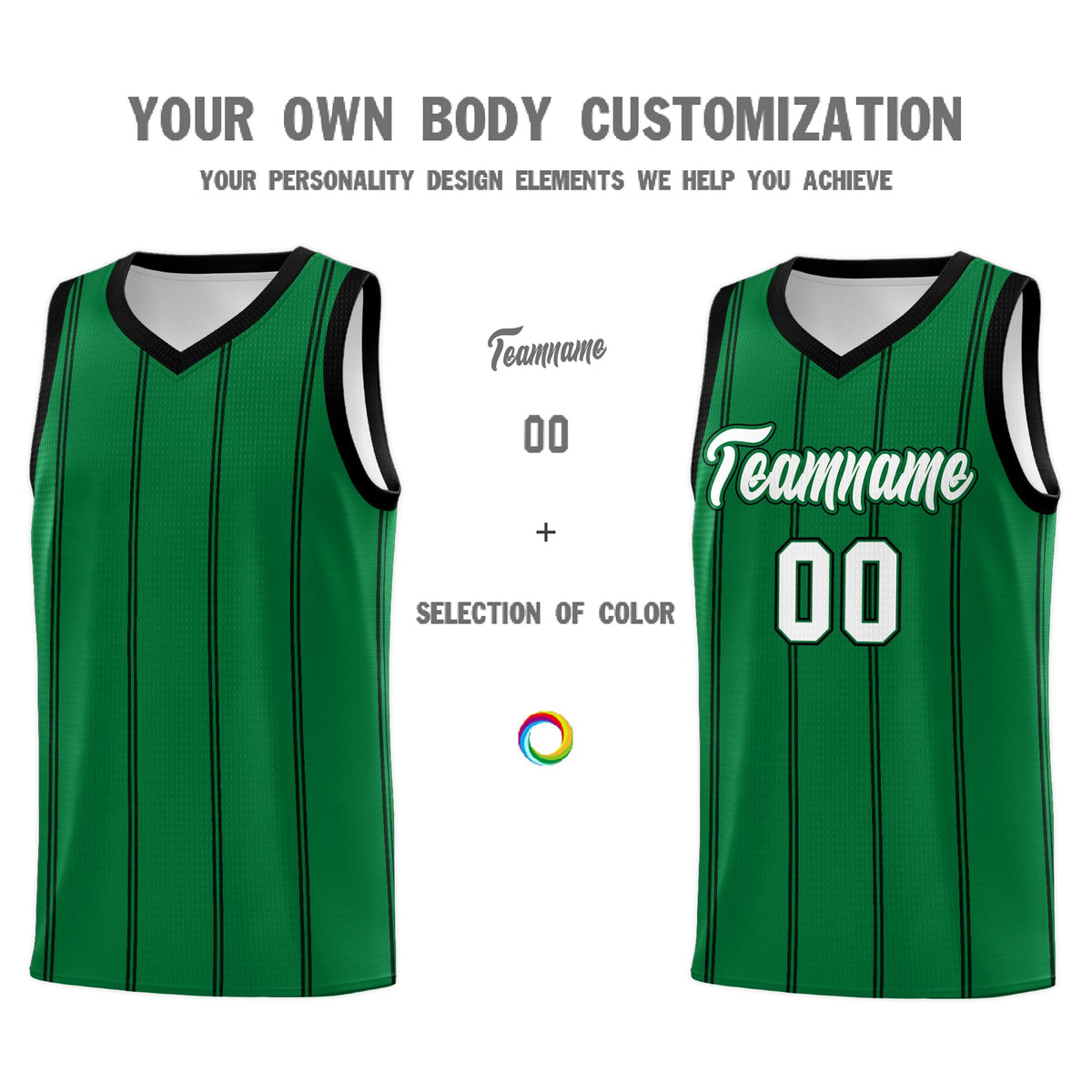 Custom Kelly Green Black White Vertical Stripes Single Sided Sets Basketball Jersey | For Men,Stitched,Perfect for Training,Add Name and Numbern | KXKSHOP