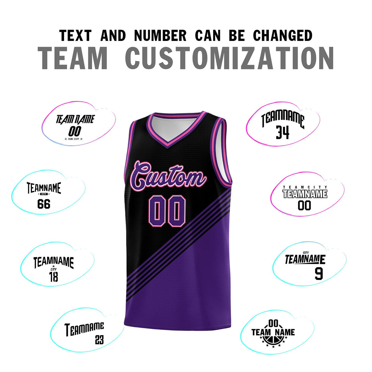Custom Black Purple Pink Diagonal Stripes Color Block Sets Basketball Jersey | For Men,For Youth,Sublimation Printed,Perfect for Training,Perfect for Teams | KXKSHOP