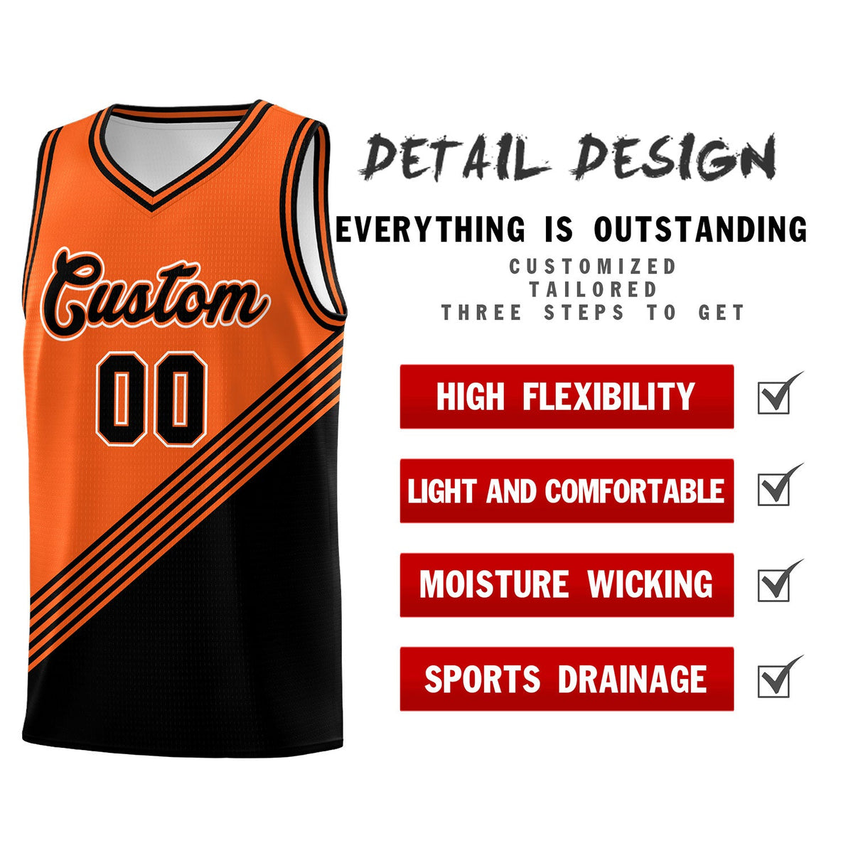 Custom Orange Black Diagonal Stripes Color Block Sets Basketball Jersey | For Men,For Youth,Sublimation Printed,Perfect for Training,Perfect for Teams | KXKSHOP