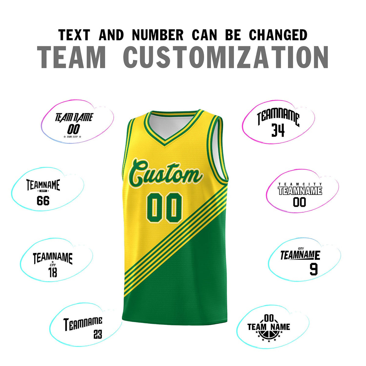 Custom Gold Kelly Green Diagonal Stripes Color Block Sets Basketball Jersey | For Men,For Youth,Sublimation Printed,Perfect for Training,Perfect for Teams | KXKSHOP