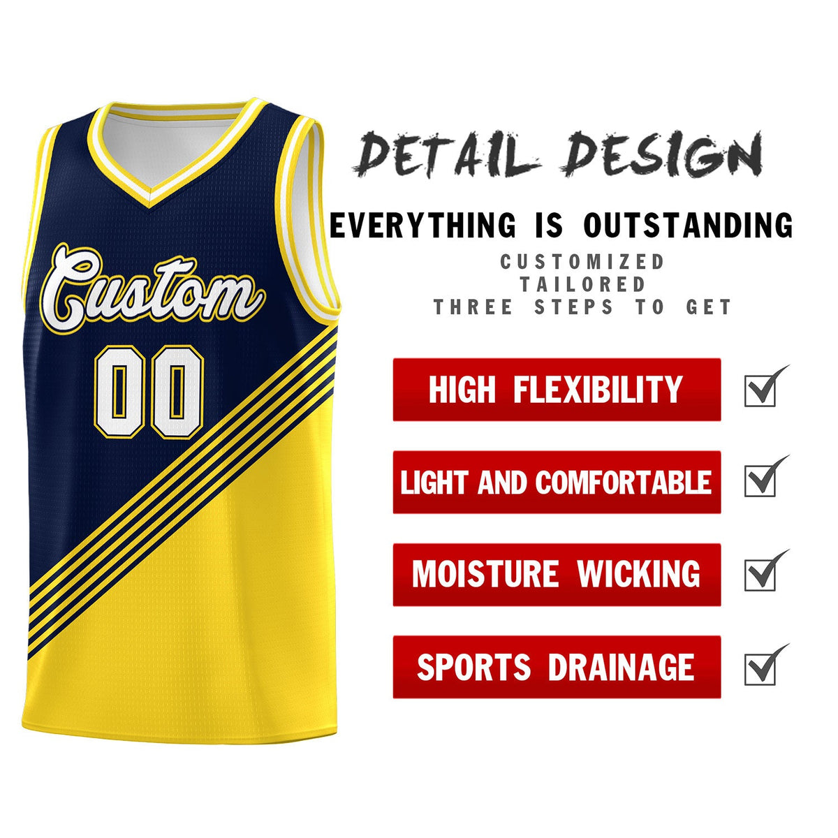 Custom Navy Gold White Diagonal Stripes Color Block Sets Basketball Jersey | For Men,For Youth,Sublimation Printed,Perfect for Training,Perfect for Teams | KXKSHOP
