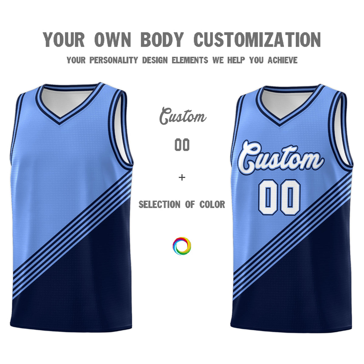 Custom Light Blue Navy Diagonal Stripes Color Block Sets Basketball Jersey | For Men,For Youth,Sublimation Printed,Perfect for Training,Perfect for Teams | KXKSHOP