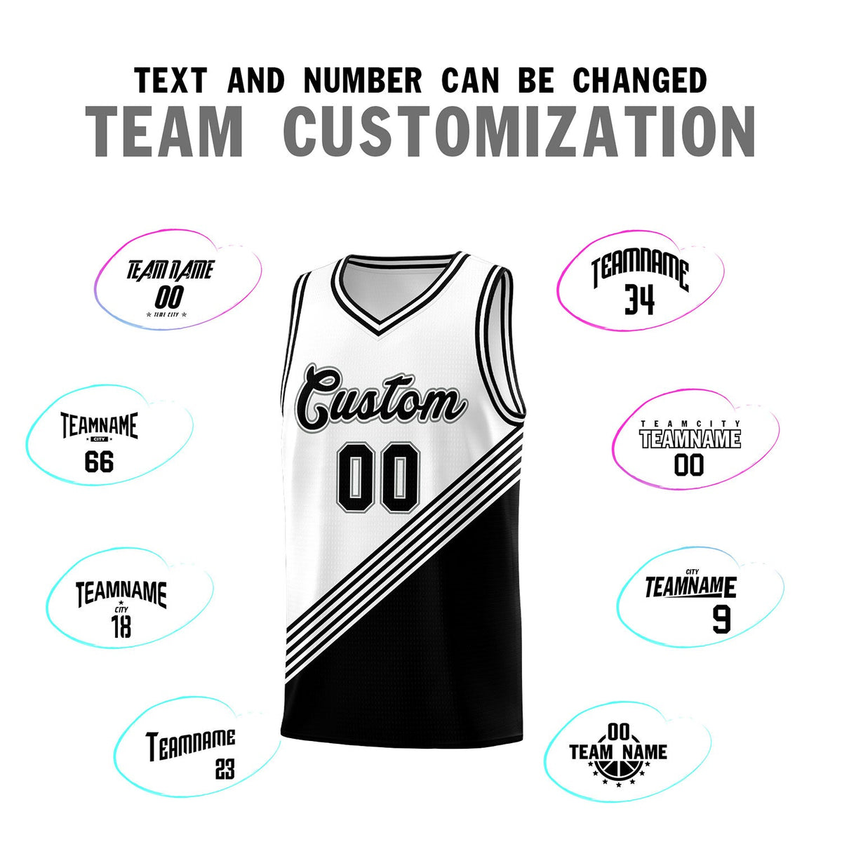 Custom White Black Diagonal Stripes Color Block Sets Basketball Jersey | For Men,For Youth,Sublimation Printed,Perfect for Training,Perfect for Teams | KXKSHOP