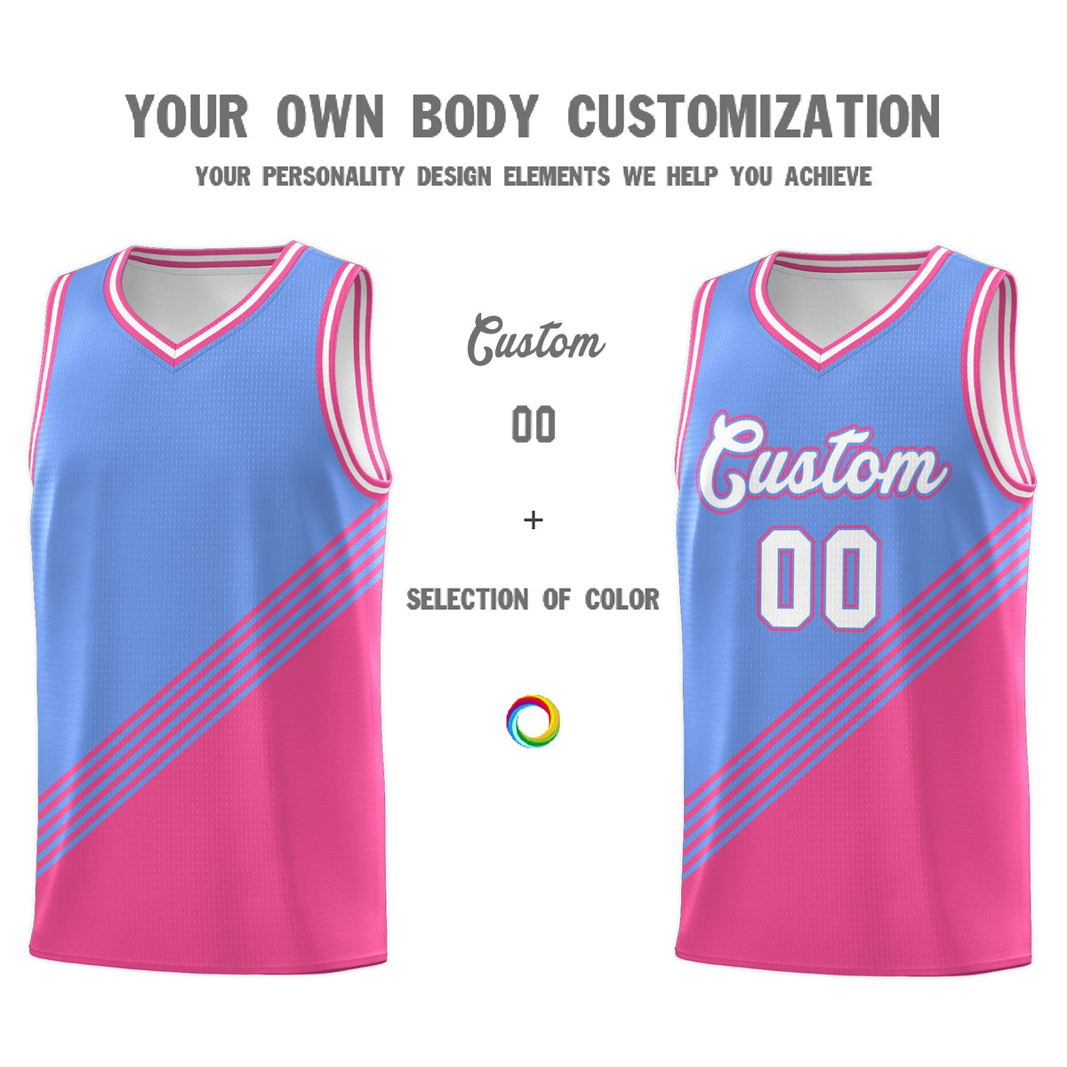 Custom Light Blue Pink White Diagonal Stripes Color Block Sets Basketball Jersey | For Men,For Youth,Sublimation Printed,Perfect for Training,Perfect for Teams | KXKSHOP