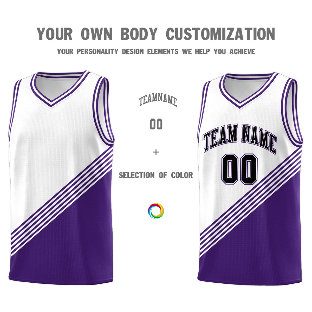 Custom White Purple Diagonal Stripes Color Block Sets Basketball Jersey | For Men,For Youth,Sublimation Printed,Perfect for Training,Perfect for Teams | KXKSHOP