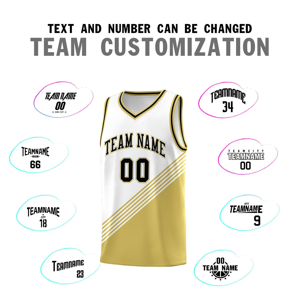 Custom White Old Gold Black Diagonal Stripes Color Block Sets Basketball Jersey | For Men,For Youth,Sublimation Printed,Perfect for Training,Perfect for Teams | KXKSHOP