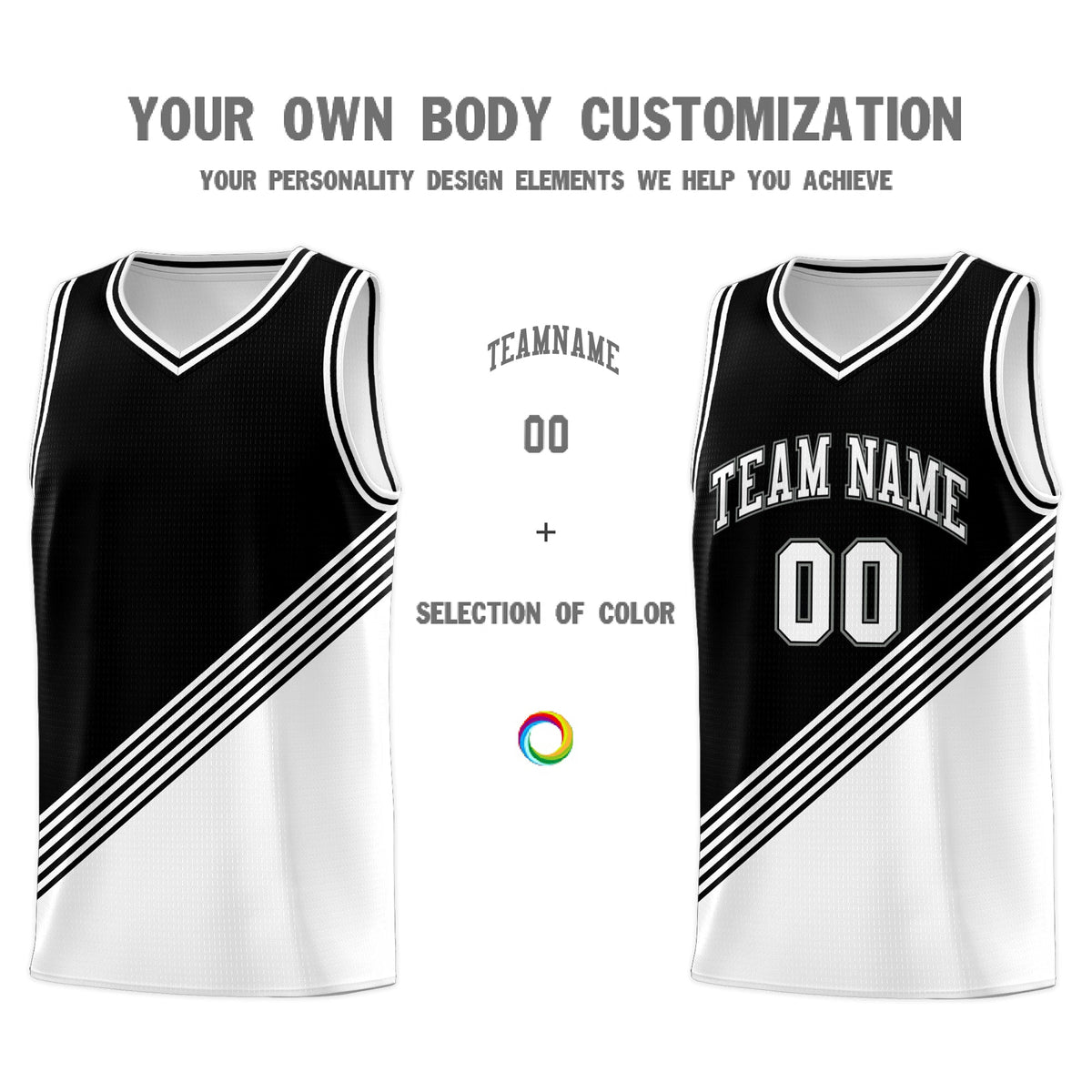Custom Black White Diagonal Stripes Color Block Sets Basketball Jersey | For Men,For Youth,Sublimation Printed,Perfect for Training,Perfect for Teams | KXKSHOP