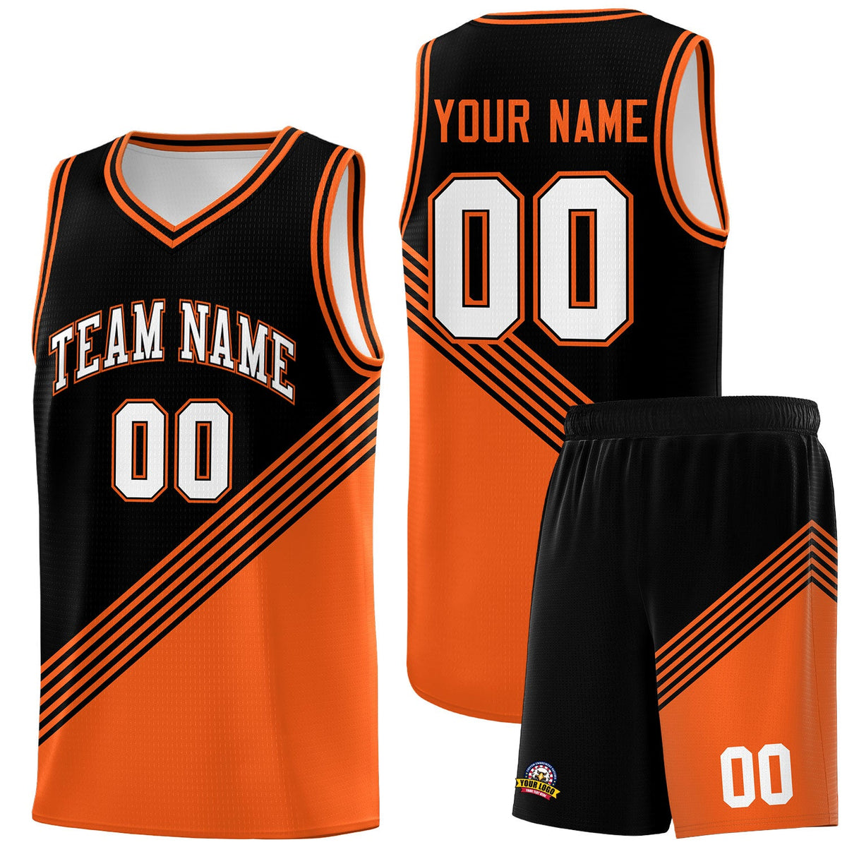 Custom Black Orange Diagonal Stripes Color Block Sets Basketball Jersey | For Men,For Youth,Sublimation Printed,Perfect for Training,Perfect for Teams | KXKSHOP