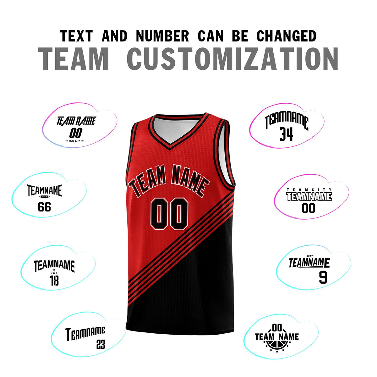 Custom Red Black Diagonal Stripes Color Block Sets Basketball Jersey | For Men,For Youth,Sublimation Printed,Perfect for Training,Perfect for Teams | KXKSHOP