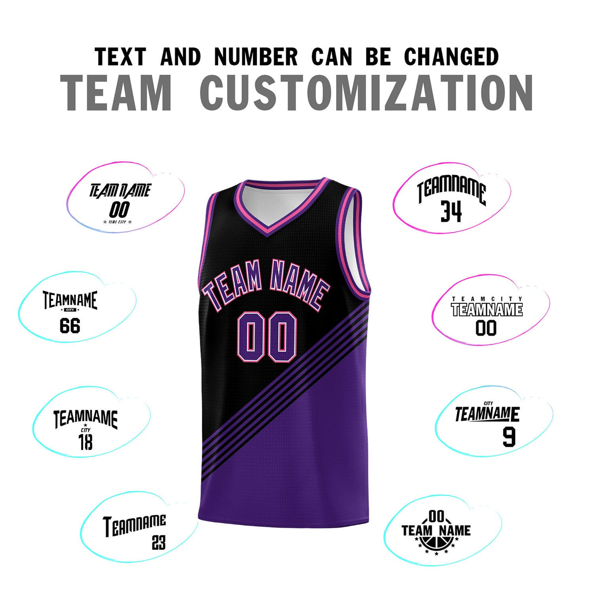 Custom Black Purple Pink Diagonal Stripes Color Block Sets Basketball Jersey | For Men,For Youth,Sublimation Printed,Perfect for Training,Perfect for Teams | KXKSHOP