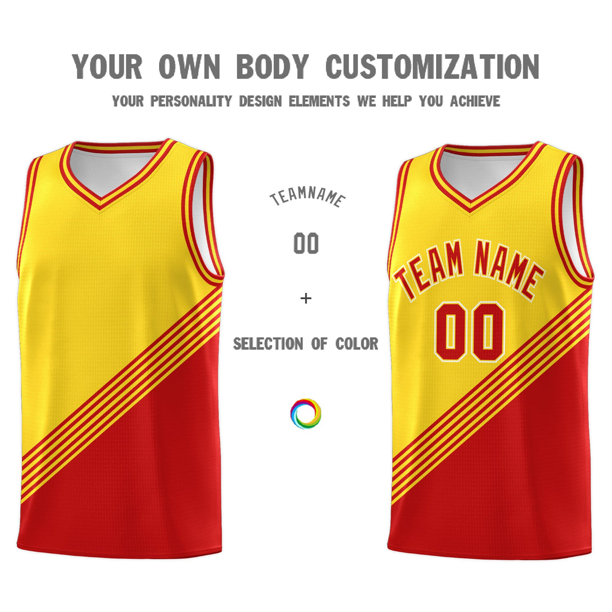 Custom Gold Red Diagonal Stripes Color Block Sets Basketball Jersey | For Men,For Youth,Sublimation Printed,Perfect for Training,Perfect for Teams | KXKSHOP
