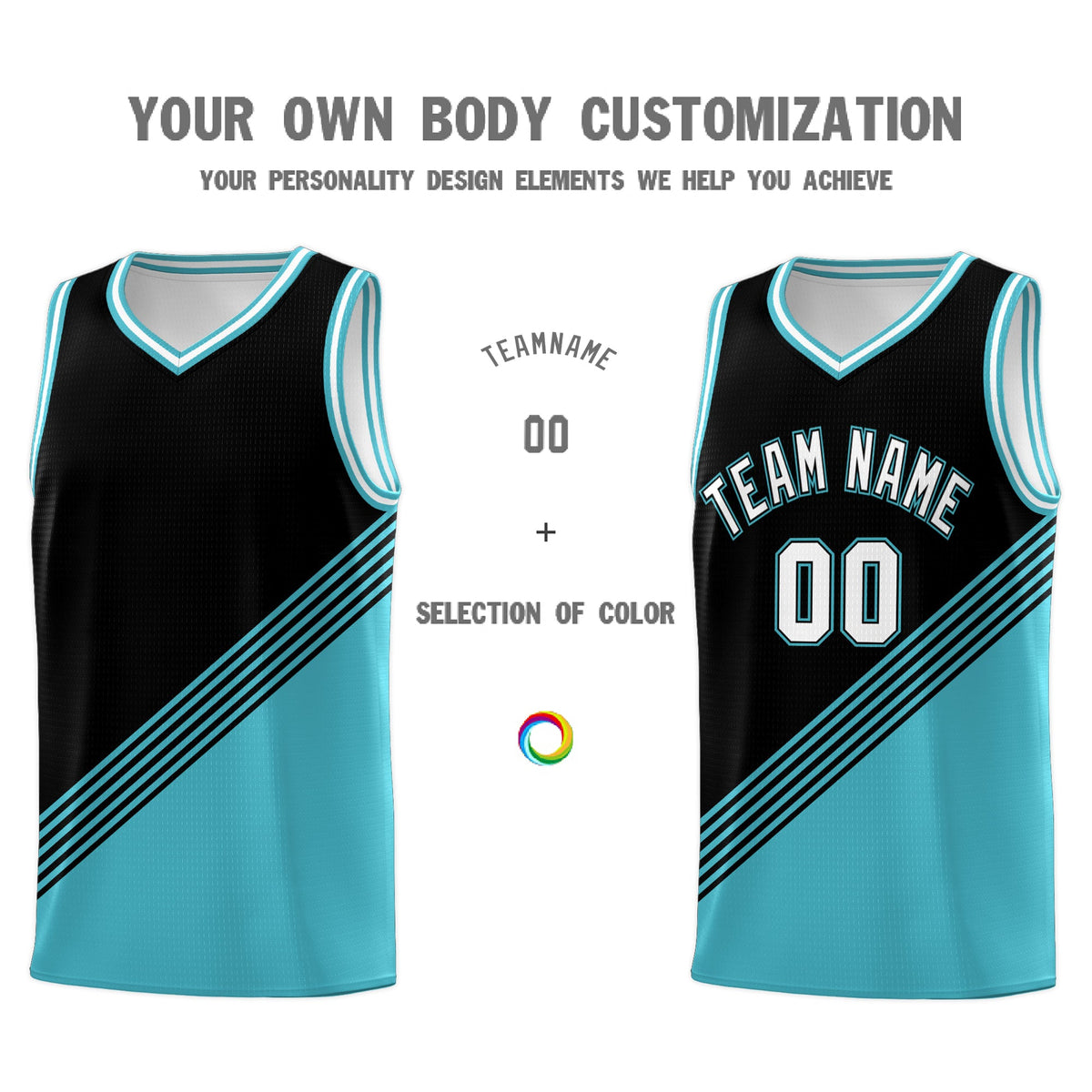 Custom Black Sky Blue White Diagonal Stripes Color Block Sets Basketball Jersey | For Men,For Youth,Sublimation Printed,Perfect for Training,Perfect for Teams | KXKSHOP