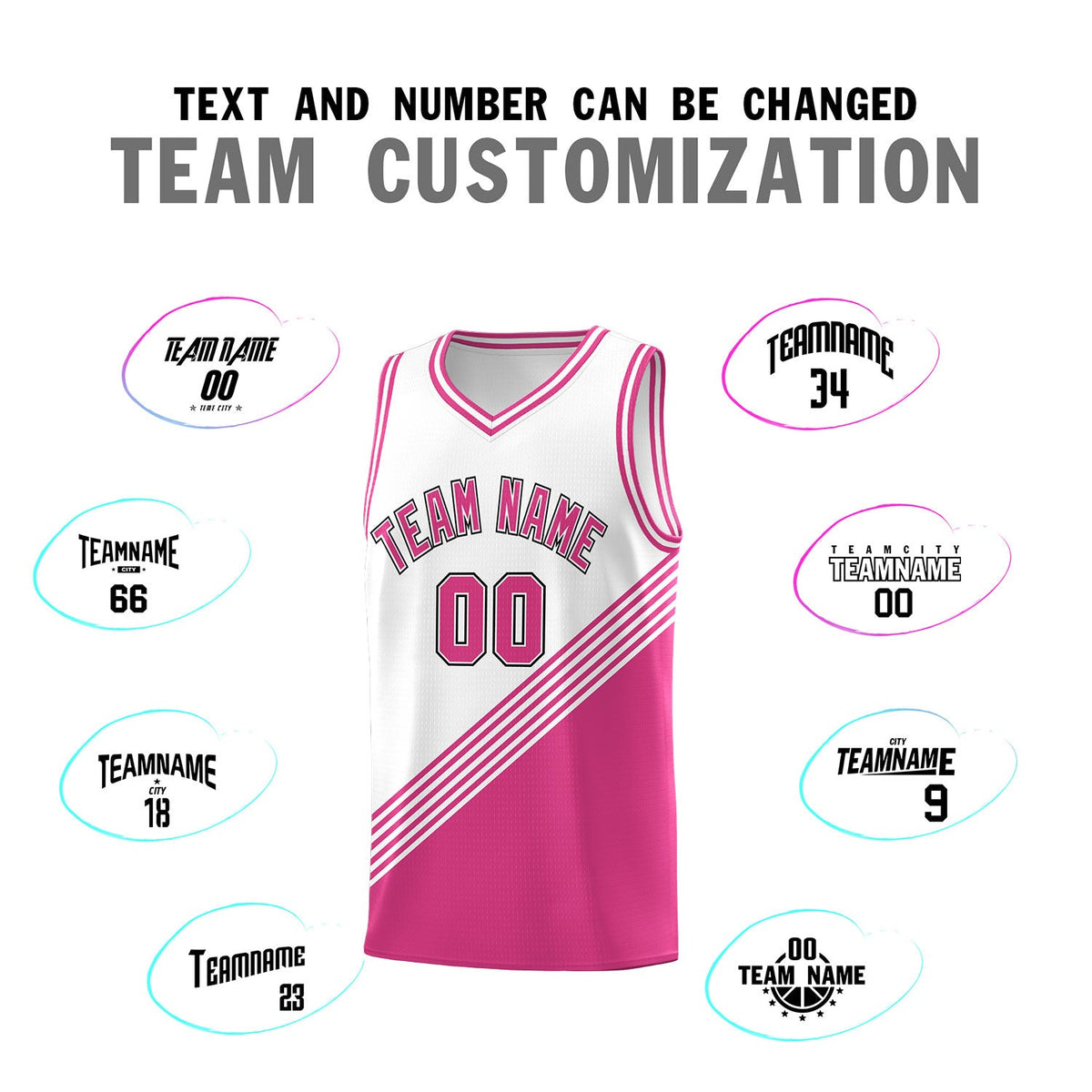 Custom White Pink Diagonal Stripes Color Block Sets Basketball Jersey | For Men,For Youth,Sublimation Printed,Perfect for Training,Perfect for Teams | KXKSHOP