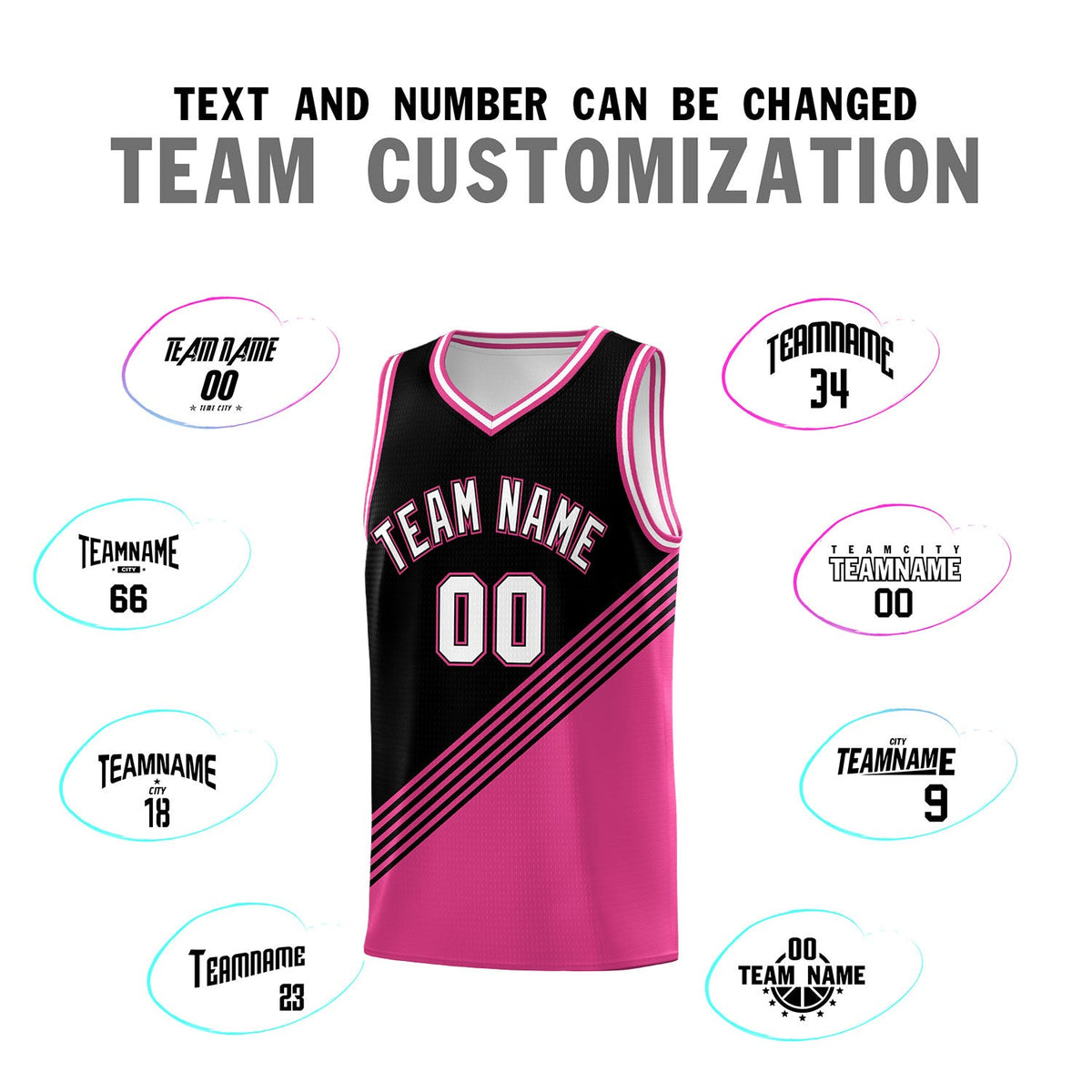 Custom Black Pink White Diagonal Stripes Color Block Sets Basketball Jersey | For Men,For Youth,Sublimation Printed,Perfect for Training,Perfect for Teams | KXKSHOP