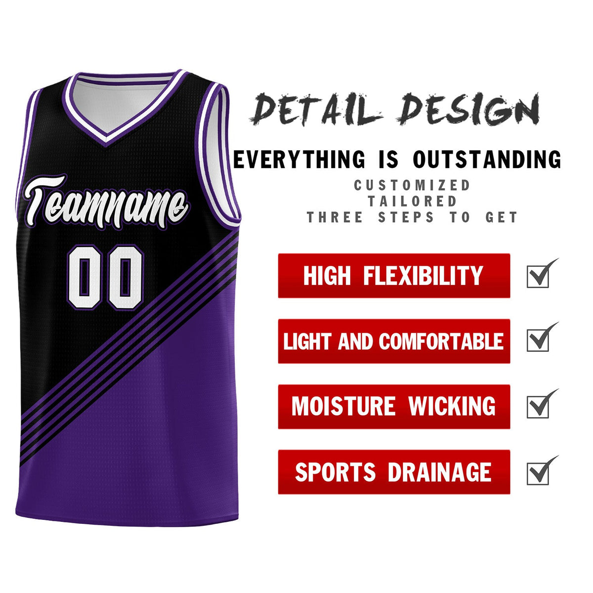 Custom Black Purple White Diagonal Stripes Color Block Sets Basketball Jersey | For Men,For Youth,Sublimation Printed,Perfect for Training,Perfect for Teams | KXKSHOP