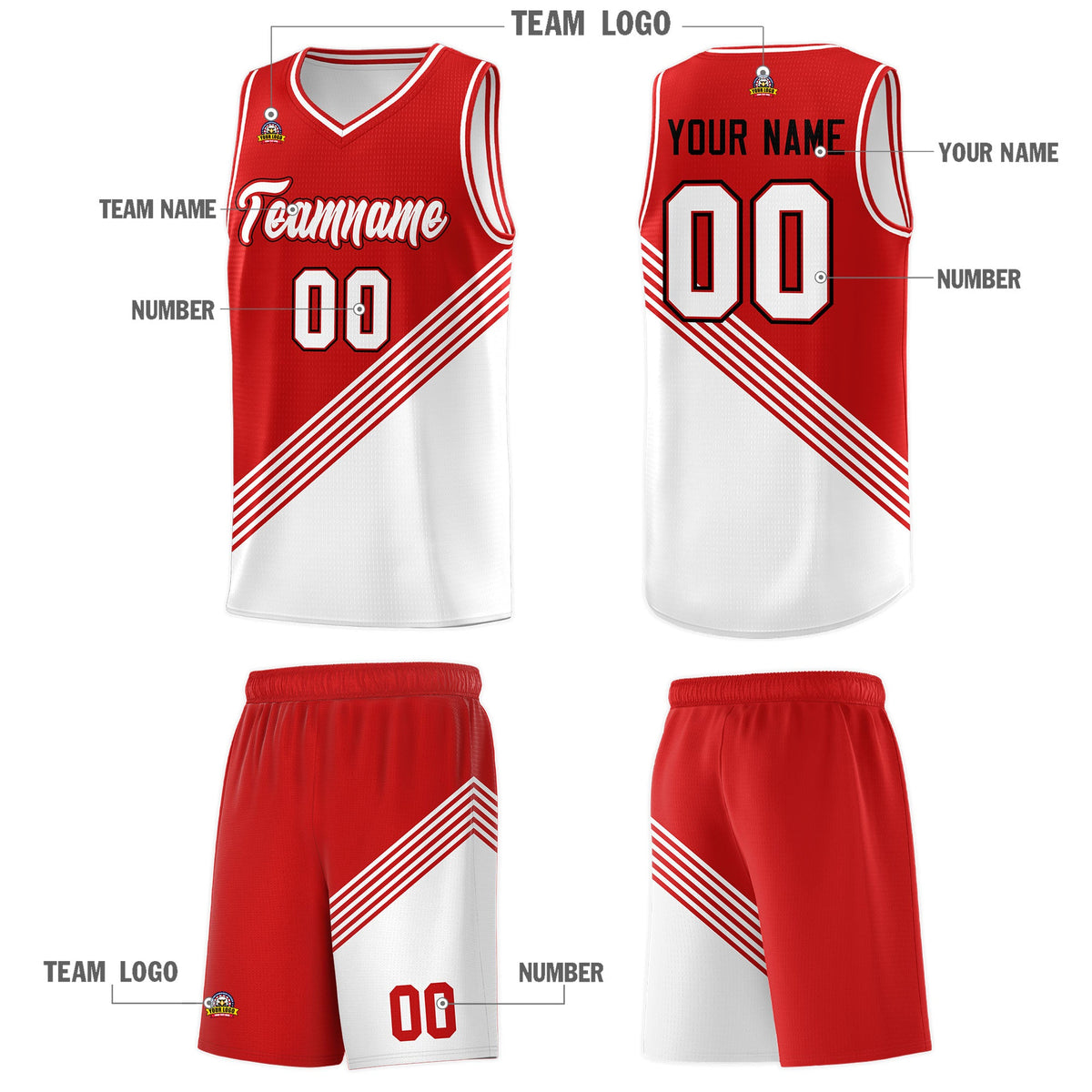Custom Red White Diagonal Stripes Color Block Sets Basketball Jersey | For Men,For Youth,Sublimation Printed,Perfect for Training,Perfect for Teams | KXKSHOP