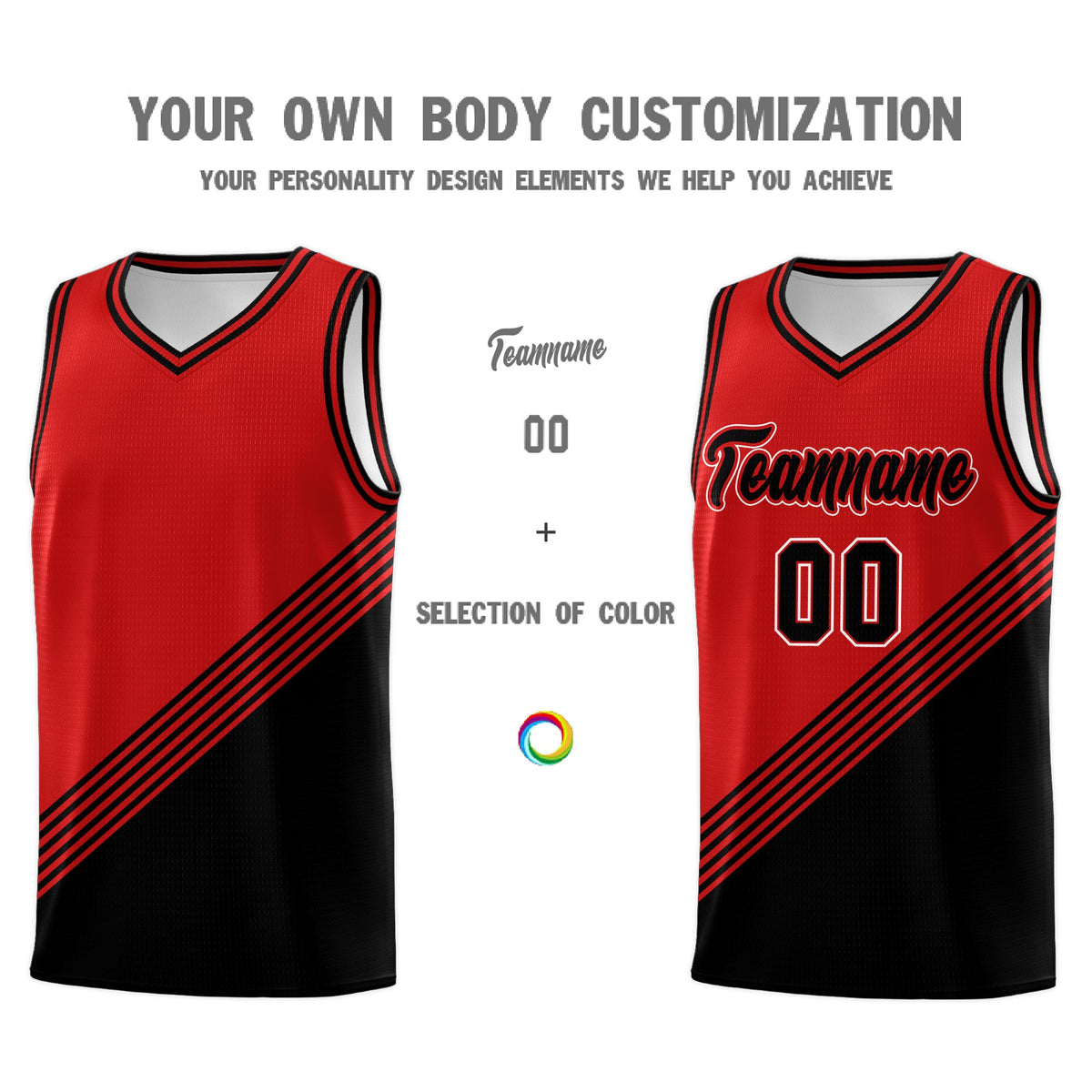 Custom Red Black Diagonal Stripes Color Block Sets Basketball Jersey | For Men,For Youth,Sublimation Printed,Perfect for Training,Perfect for Teams | KXKSHOP