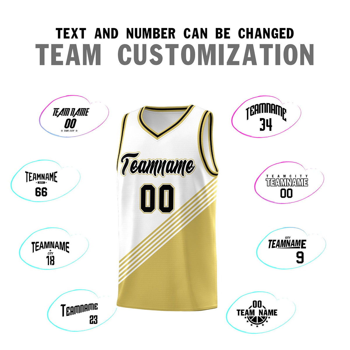 Custom White Old Gold Black Diagonal Stripes Color Block Sets Basketball Jersey | For Men,For Youth,Sublimation Printed,Perfect for Training,Perfect for Teams | KXKSHOP