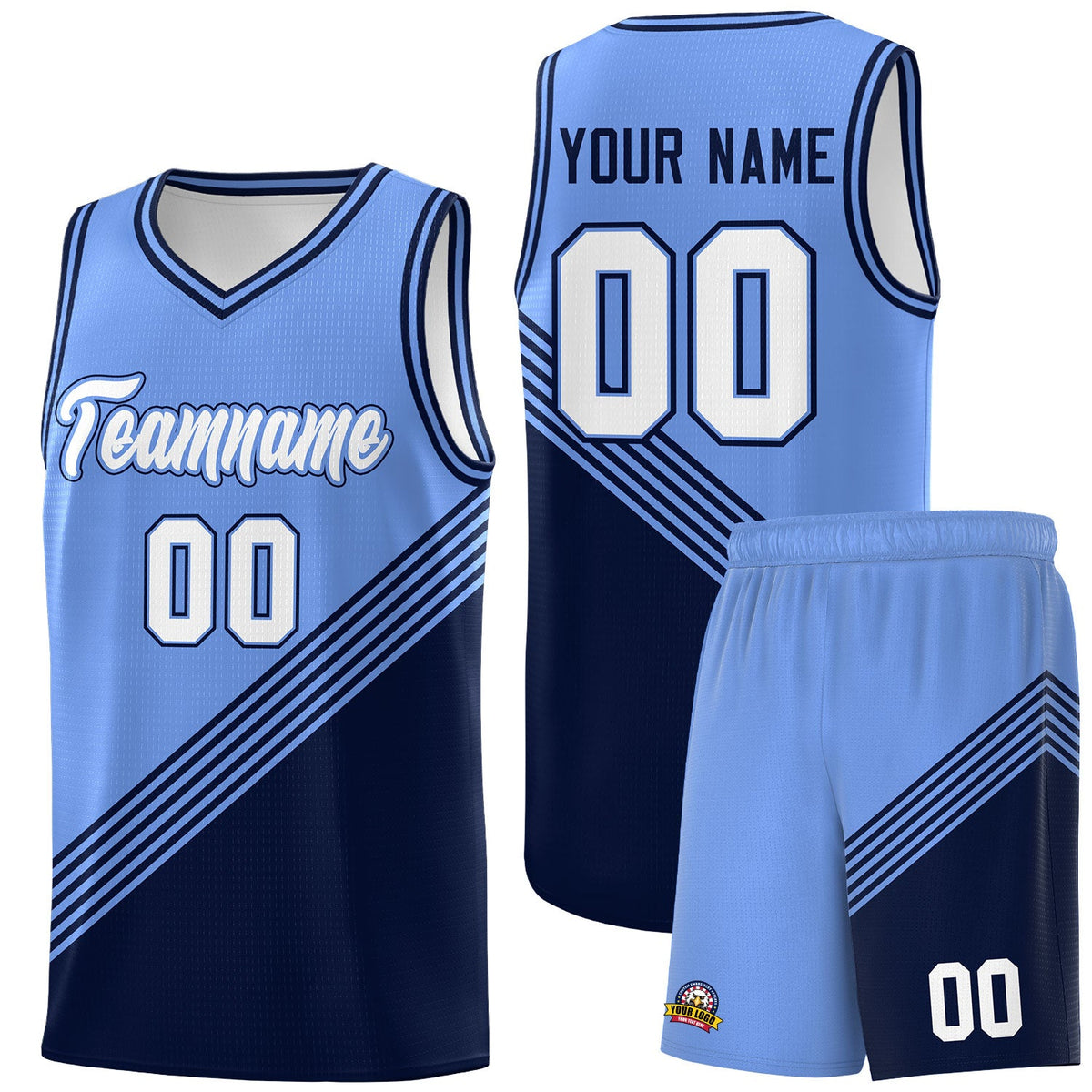 Custom Light Blue Navy Diagonal Stripes Color Block Sets Basketball Jersey | For Men,For Youth,Sublimation Printed,Perfect for Training,Perfect for Teams | KXKSHOP