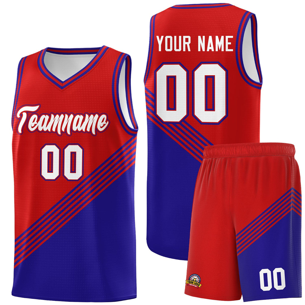 Custom Red Royal Blue Diagonal Stripes Color Block Sets Basketball Jersey | For Men,For Youth,Sublimation Printed,Perfect for Training,Perfect for Teams | KXKSHOP