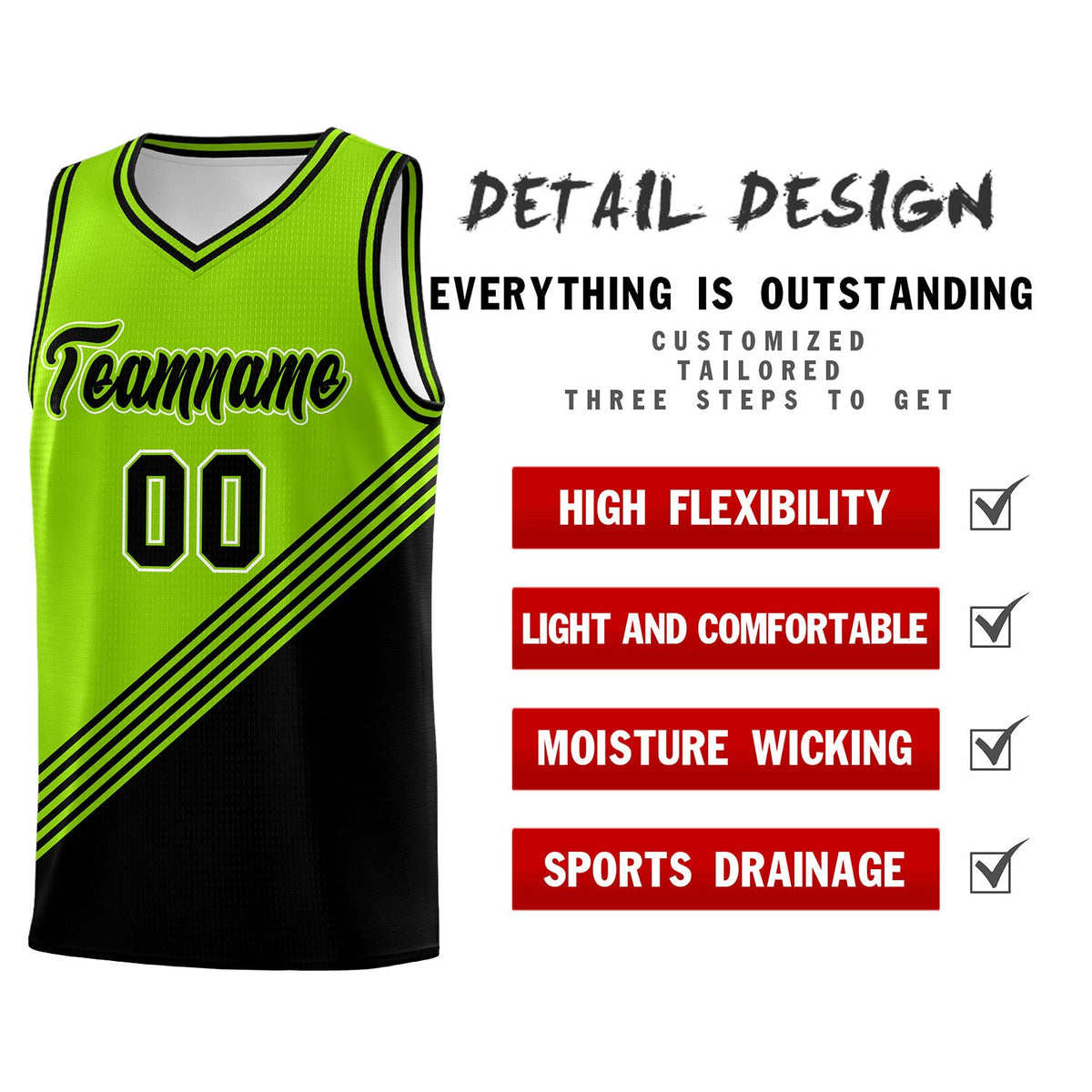 Custom Neon Green Black Diagonal Stripes Color Block Sets Basketball Jersey | For Men,For Youth,Sublimation Printed,Perfect for Training,Perfect for Teams | KXKSHOP