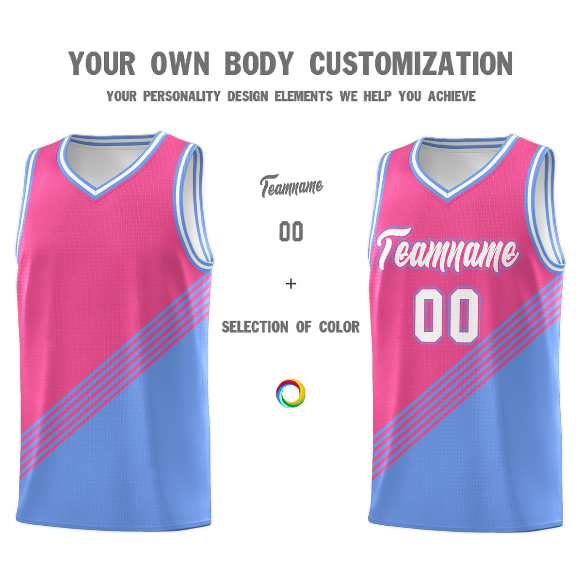 Custom Pink Light Blue White Diagonal Stripes Color Block Sets Basketball Jersey | For Men,For Youth,Sublimation Printed,Perfect for Training,Perfect for Teams | KXKSHOP