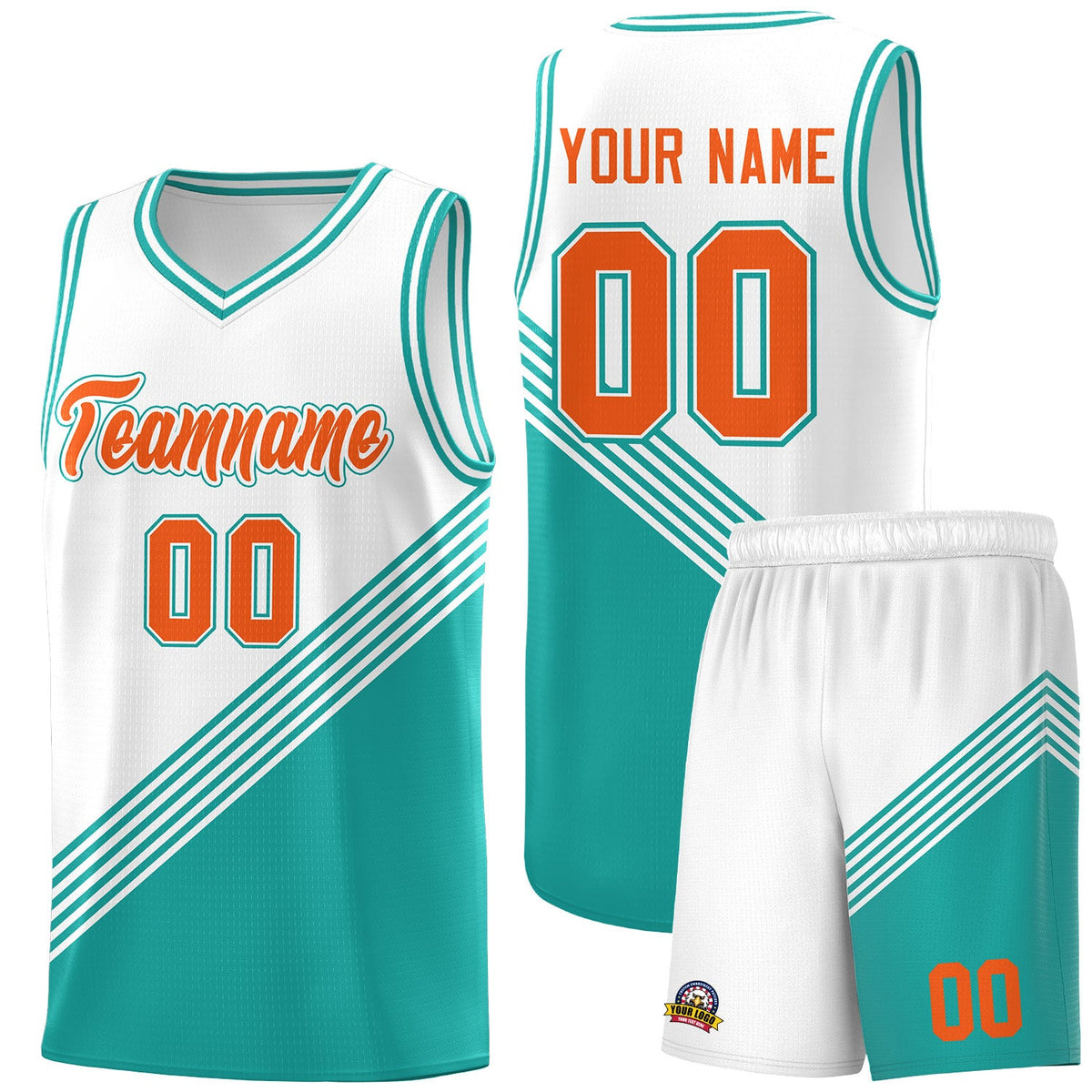 Custom White Aqua Diagonal Stripes Color Block Sets Basketball Jersey | For Men,For Youth,Sublimation Printed,Perfect for Training,Perfect for Teams | KXKSHOP
