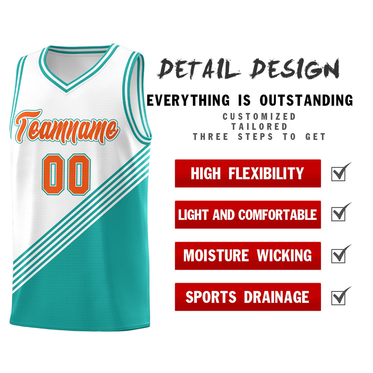 Custom White Aqua Diagonal Stripes Color Block Sets Basketball Jersey | For Men,For Youth,Sublimation Printed,Perfect for Training,Perfect for Teams | KXKSHOP