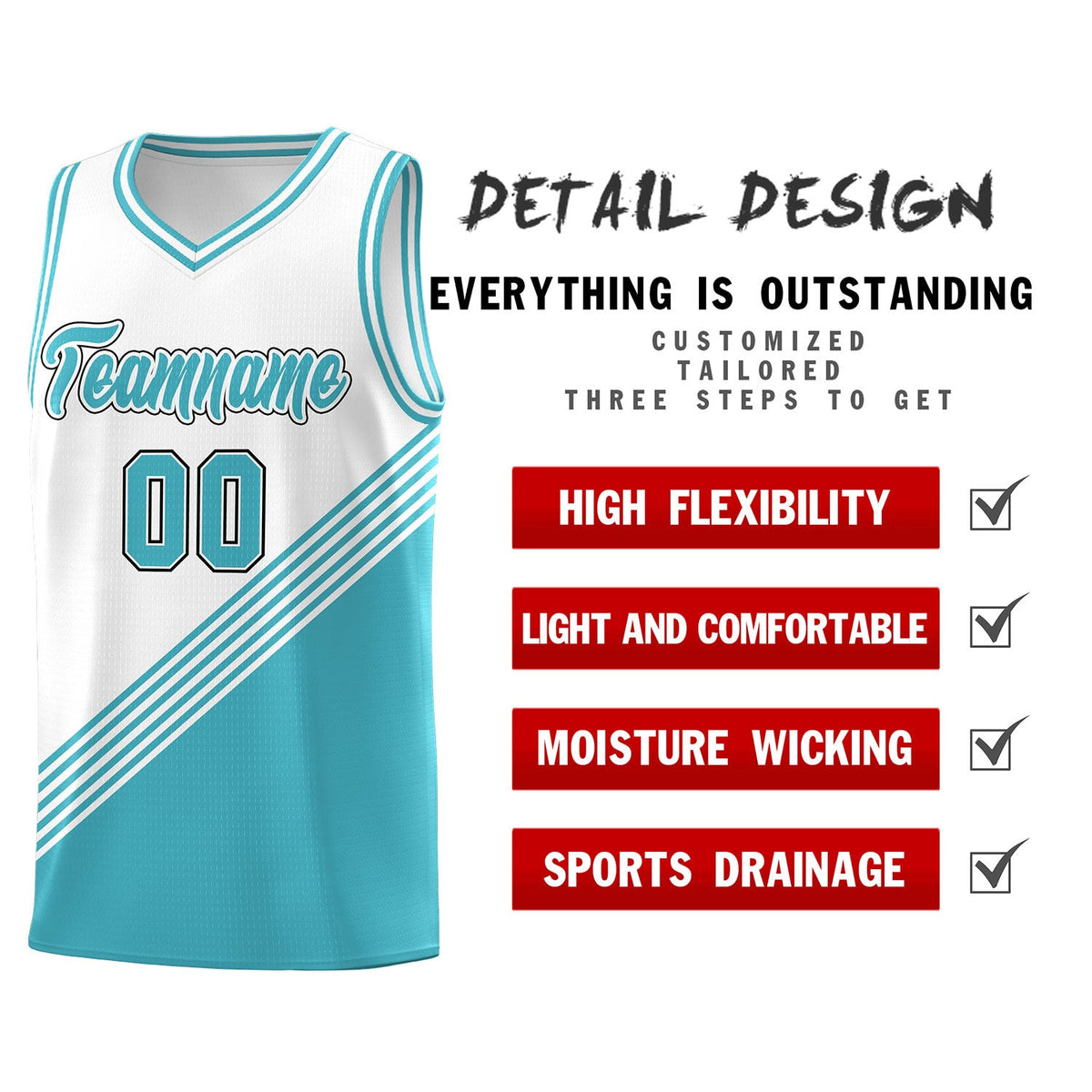 Custom White Sky Blue Diagonal Stripes Color Block Sets Basketball Jersey | For Men,For Youth,Sublimation Printed,Perfect for Training,Perfect for Teams | KXKSHOP