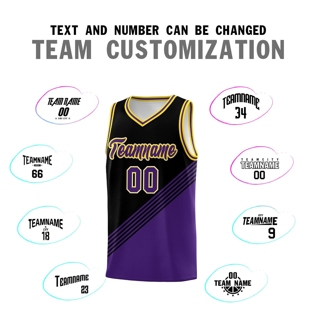 Custom Black Purple Gold Diagonal Stripes Color Block Sets Basketball Jersey | For Men,For Youth,Sublimation Printed,Perfect for Training,Perfect for Teams | KXKSHOP