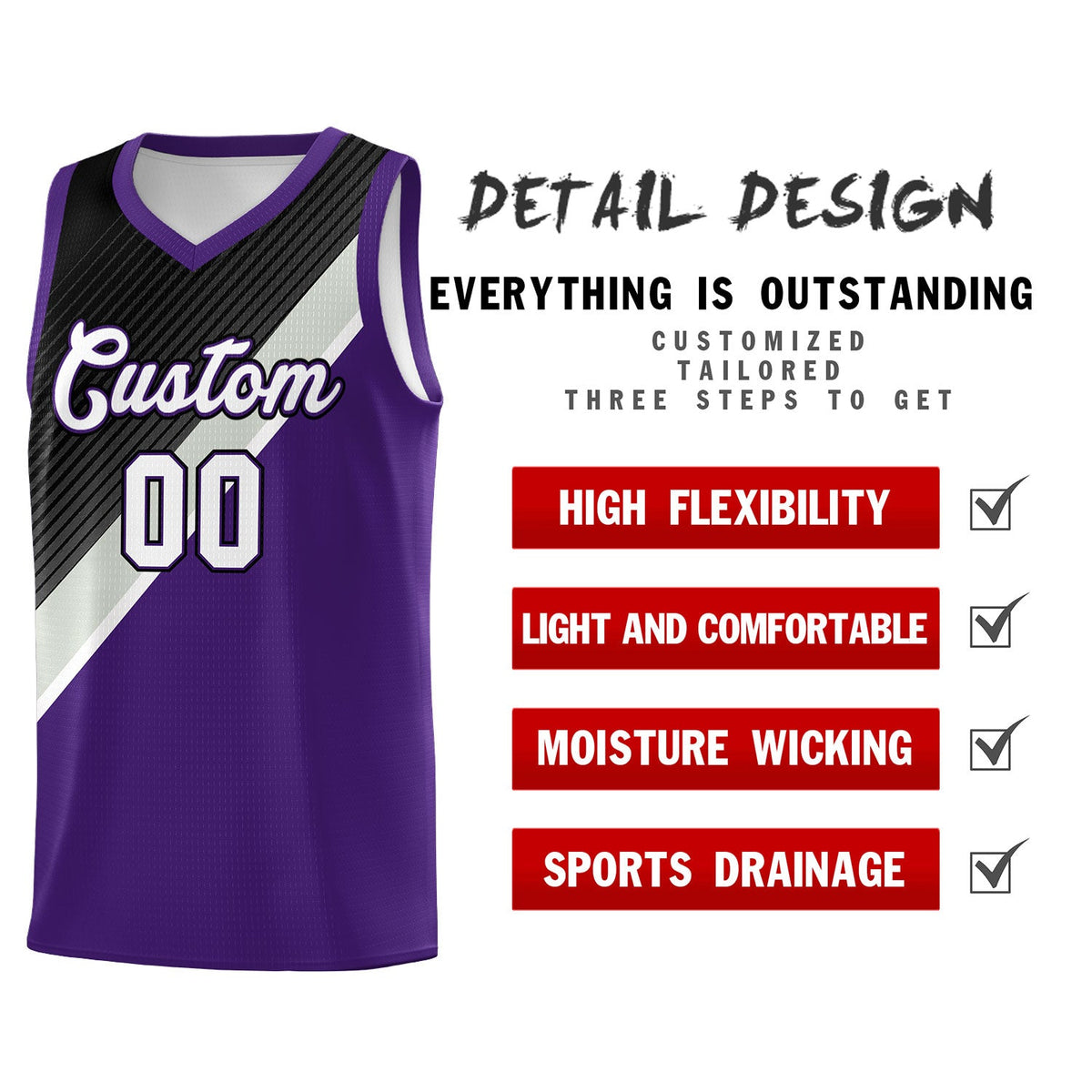 Custom Purple Black Gray Diagonal Stripes Color Block Sets Basketball Jersey | For Men,Perfect for Teams,Perfect for Coaches,Sublimation Printed,For Kid,For Youth | KXKSHOP