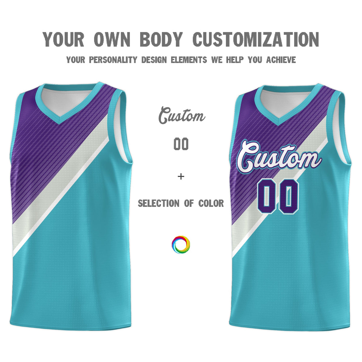 Custom Sky Blue Purple Gray Diagonal Stripes Color Block Sets Basketball Jersey | For Men,Perfect for Teams,Perfect for Coaches,Sublimation Printed,For Kid,For Youth | KXKSHOP