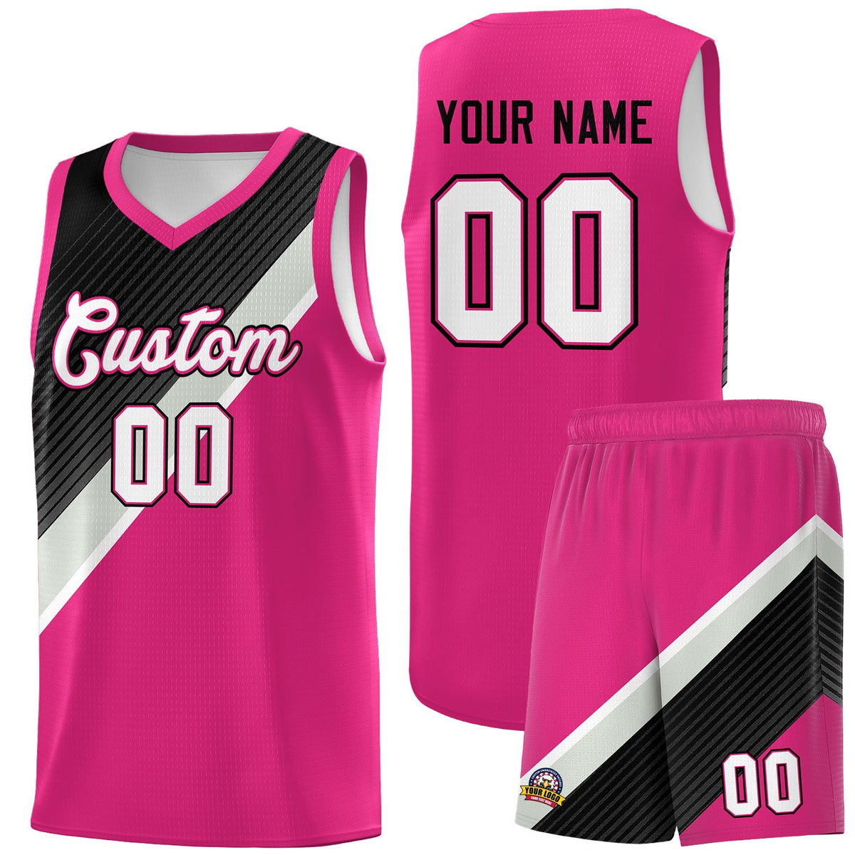 Custom Rose Red Sky Blue Black Gray Diagonal Stripes Color Block Sets Basketball Jersey | For Men,Perfect for Teams,Perfect for Coaches,Sublimation Printed,For Kid,For Youth | KXKSHOP