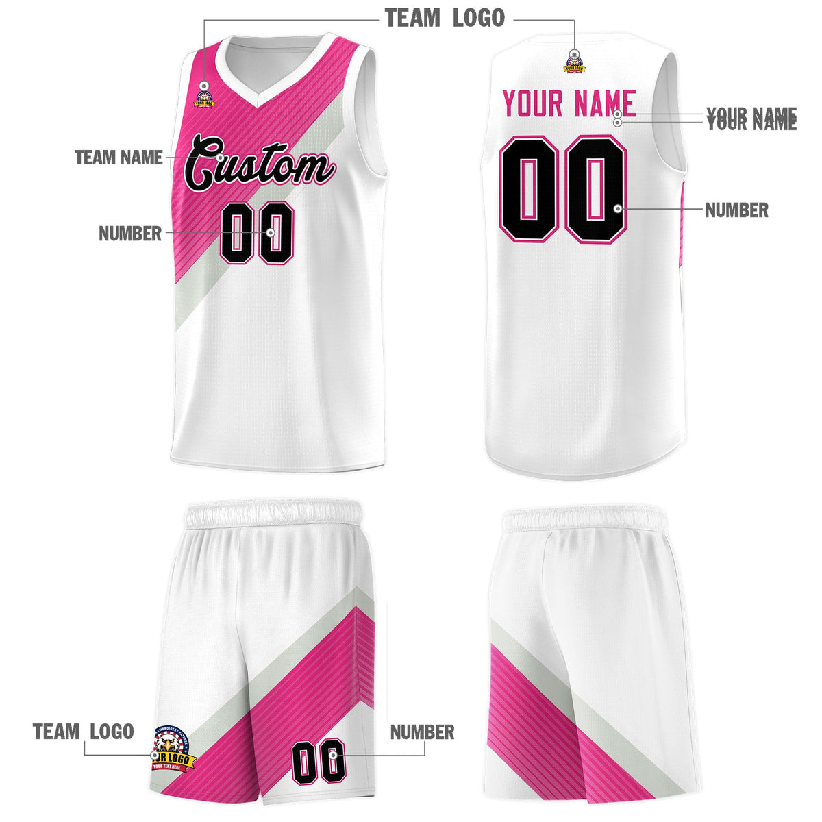 Custom White Rose Red Sky Blue Gray Diagonal Stripes Color Block Sets Basketball Jersey | For Men,Perfect for Teams,Perfect for Coaches,Sublimation Printed,For Kid,For Youth | KXKSHOP