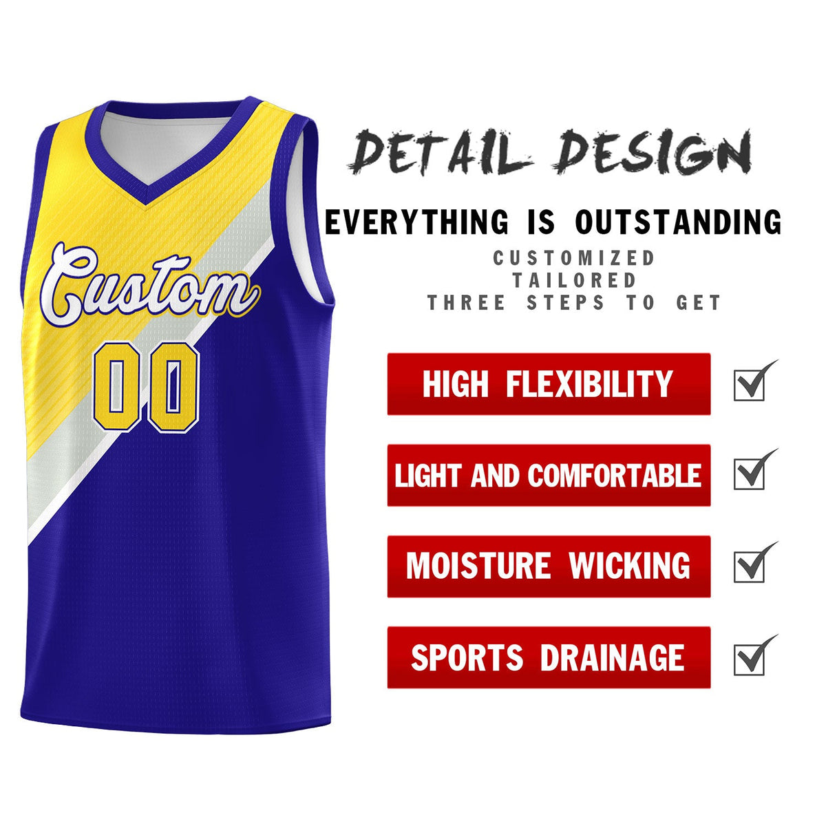 Custom Royal Gold Gray Diagonal Stripes Color Block Sets Basketball Jersey | For Men,Perfect for Teams,Perfect for Coaches,Sublimation Printed,For Kid,For Youth | KXKSHOP