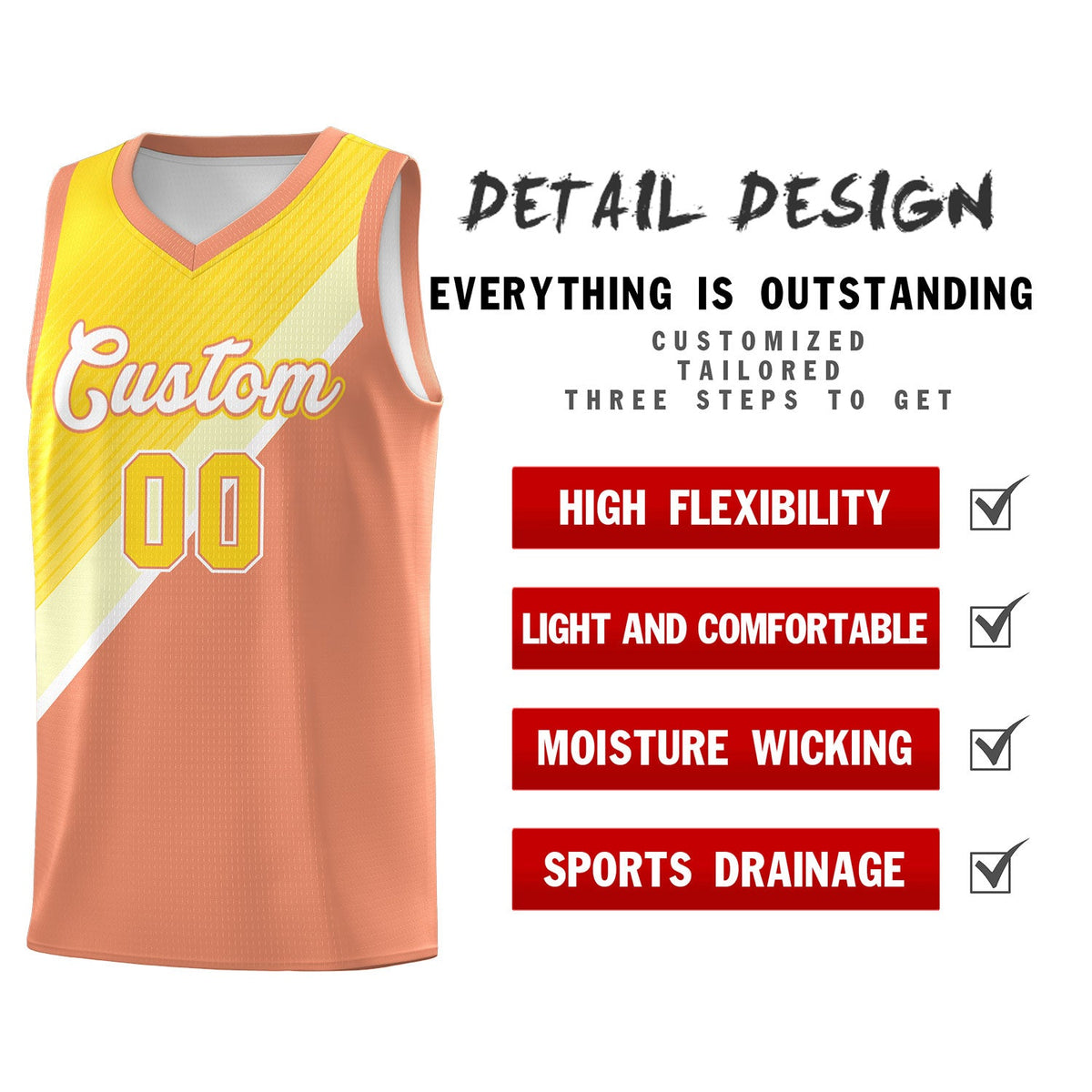 Custom Light Orange Gold Diagonal Stripes Color Block Sets Basketball Jersey | For Men,Perfect for Teams,Perfect for Coaches,Sublimation Printed,For Kid,For Youth | KXKSHOP