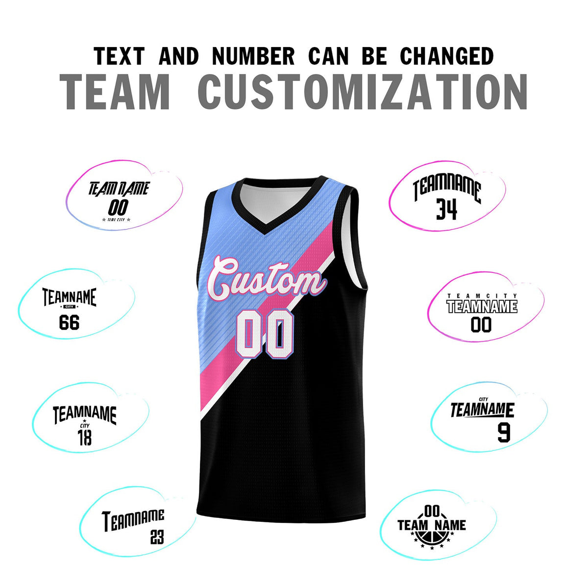 Custom Light Blue Pink Black Diagonal Stripes Color Block Sets Basketball Jersey | For Men,Perfect for Teams,Perfect for Coaches,Sublimation Printed,For Kid,For Youth | KXKSHOP