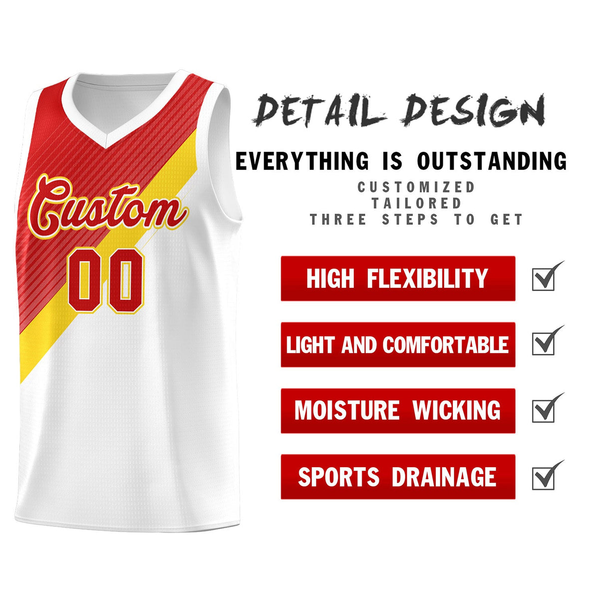 Custom Red Gold White Diagonal Stripes Color Block Sets Basketball Jersey | For Men,Perfect for Teams,Perfect for Coaches,Sublimation Printed,For Kid,For Youth | KXKSHOP
