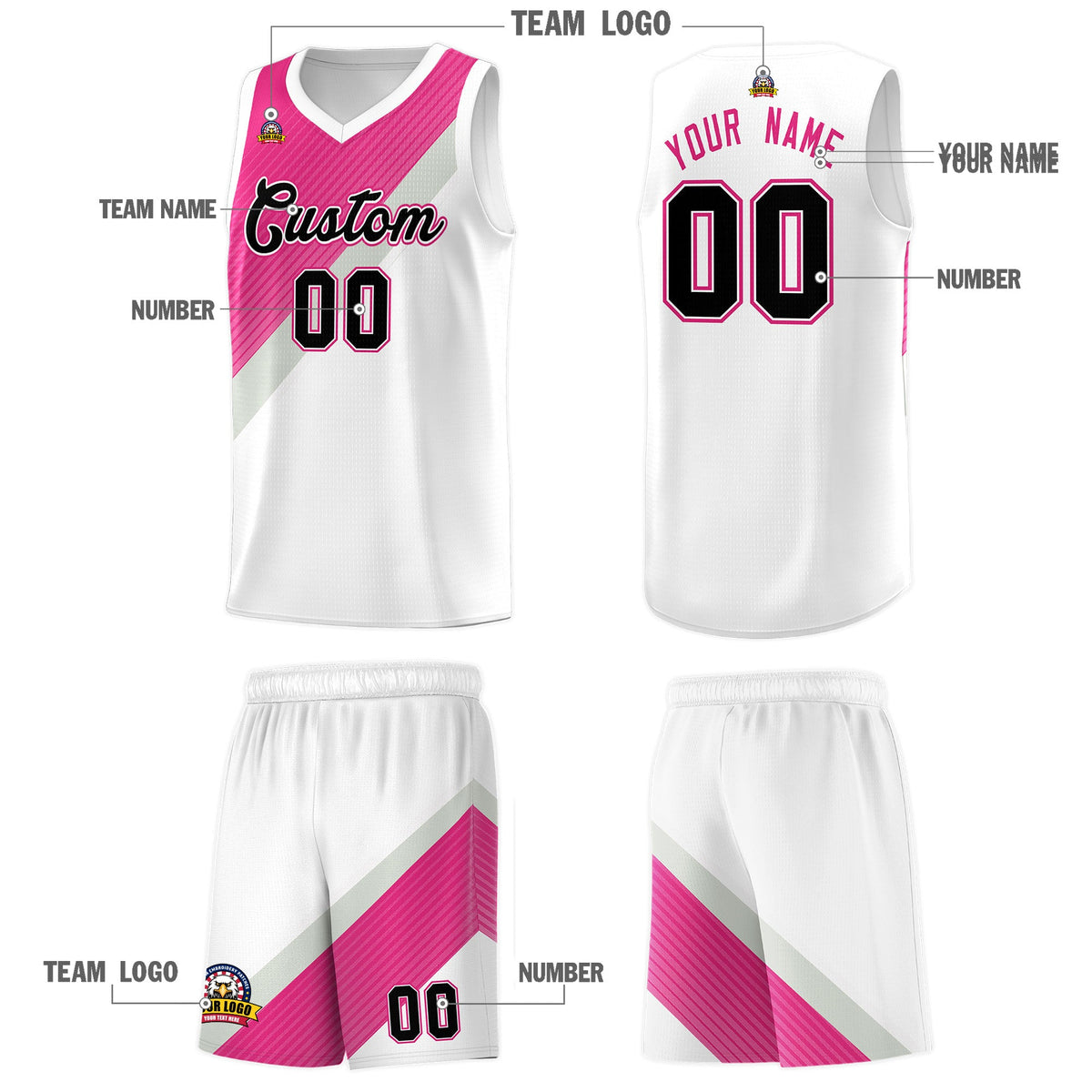 Custom White Rose Red Sky Blue Gray Diagonal Stripes Color Block Sets Basketball Jersey | For Men,Perfect for Teams,Perfect for Coaches,Sublimation Printed,For Kid,For Youth | KXKSHOP