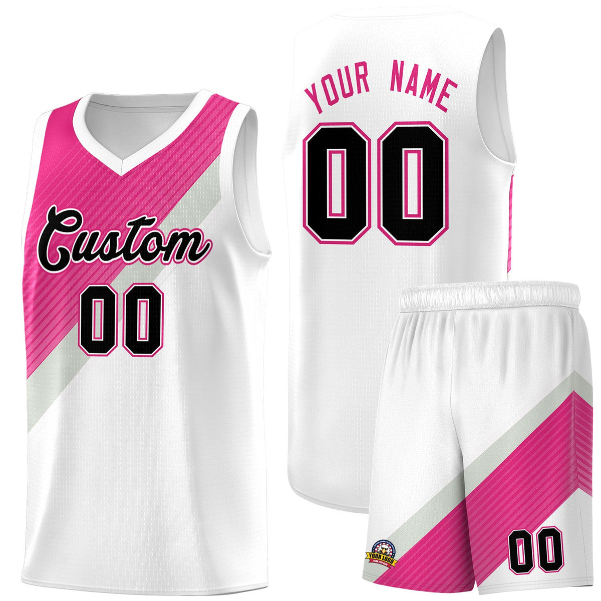 Custom White Rose Red Sky Blue Gray Diagonal Stripes Color Block Sets Basketball Jersey | For Men,Perfect for Teams,Perfect for Coaches,Sublimation Printed,For Kid,For Youth | KXKSHOP