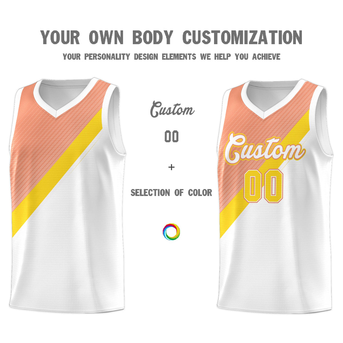 Custom White Light Orange Gold Diagonal Stripes Color Block Sets Basketball Jersey | For Men,Perfect for Teams,Perfect for Coaches,Sublimation Printed,For Kid,For Youth | KXKSHOP