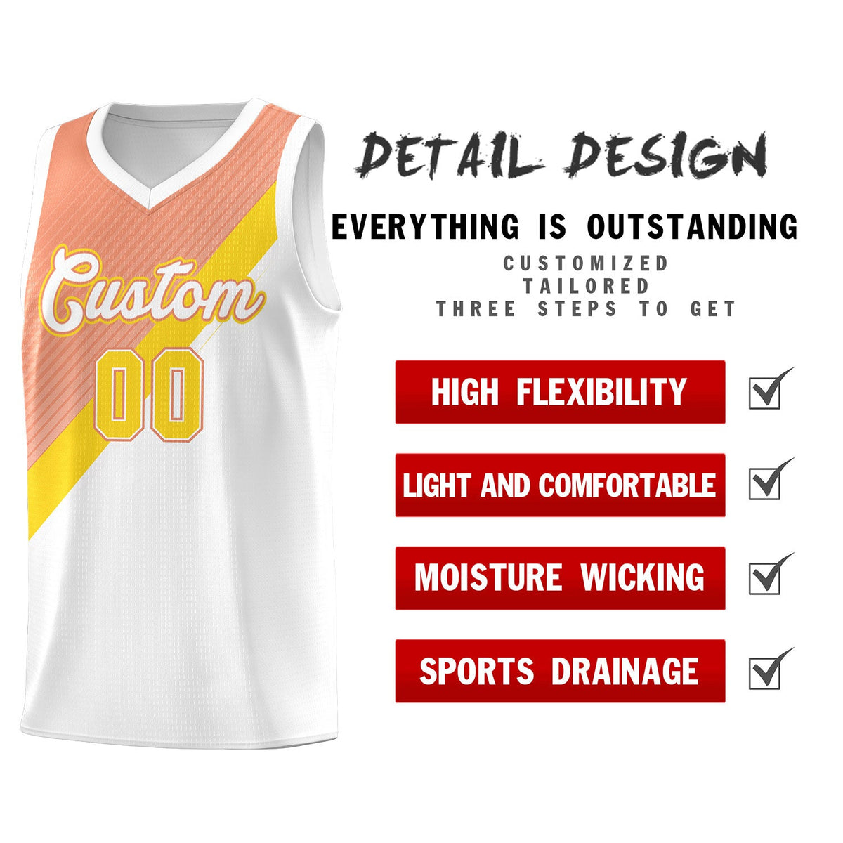 Custom White Light Orange Gold Diagonal Stripes Color Block Sets Basketball Jersey | For Men,Perfect for Teams,Perfect for Coaches,Sublimation Printed,For Kid,For Youth | KXKSHOP