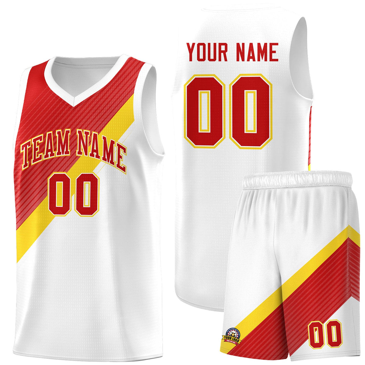 Custom Red Gold White Diagonal Stripes Color Block Sets Basketball Jersey | For Men,Perfect for Teams,Perfect for Coaches,Sublimation Printed,For Kid,For Youth | KXKSHOP