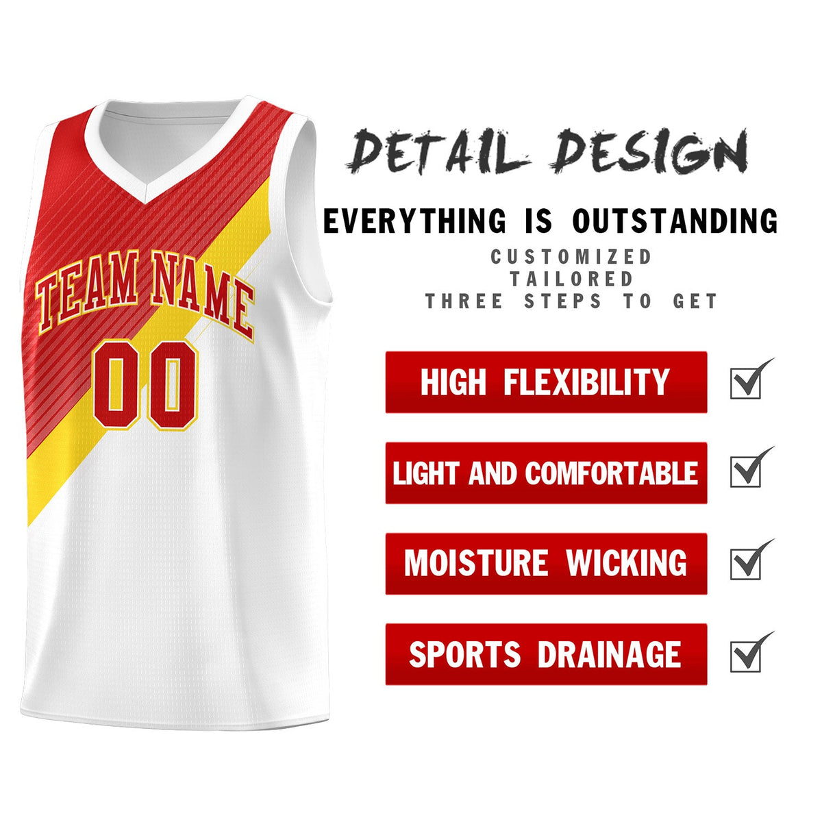 Custom Red Gold White Diagonal Stripes Color Block Sets Basketball Jersey | For Men,Perfect for Teams,Perfect for Coaches,Sublimation Printed,For Kid,For Youth | KXKSHOP