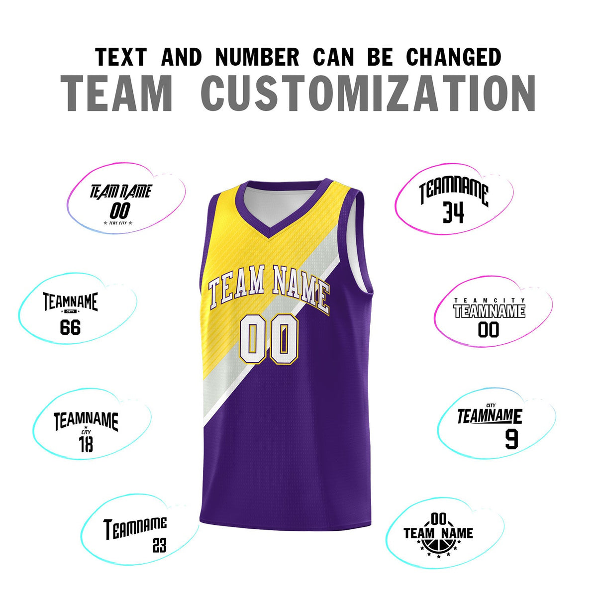 Custom Purple Gold Gray Diagonal Stripes Color Block Sets Basketball Jersey | For Men,Perfect for Teams,Perfect for Coaches,Sublimation Printed,For Kid,For Youth | KXKSHOP