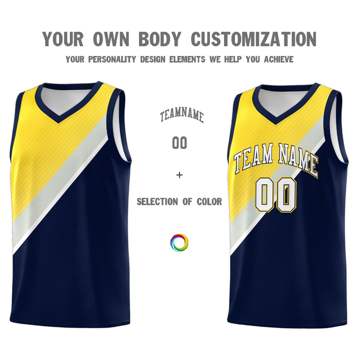 Custom Navy Gold Gray Diagonal Stripes Color Block Sets Basketball Jersey | For Men,Perfect for Teams,Perfect for Coaches,Sublimation Printed,For Kid,For Youth | KXKSHOP