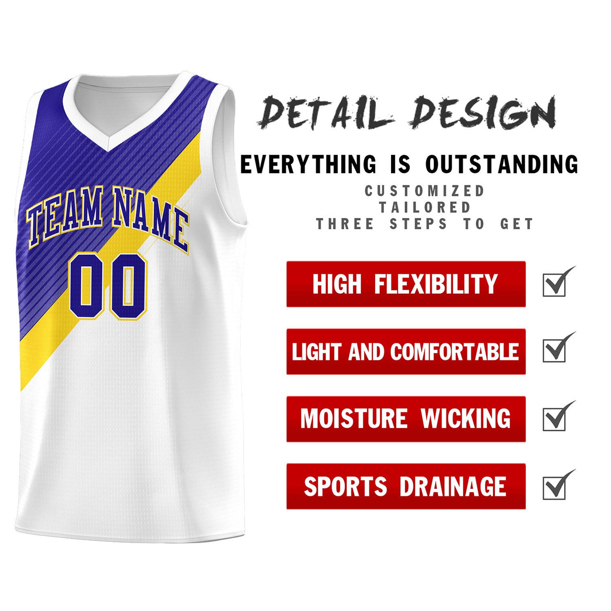 Custom White Royal Gold Diagonal Stripes Color Block Sets Basketball Jersey | For Men,Perfect for Teams,Perfect for Coaches,Sublimation Printed,For Kid,For Youth | KXKSHOP