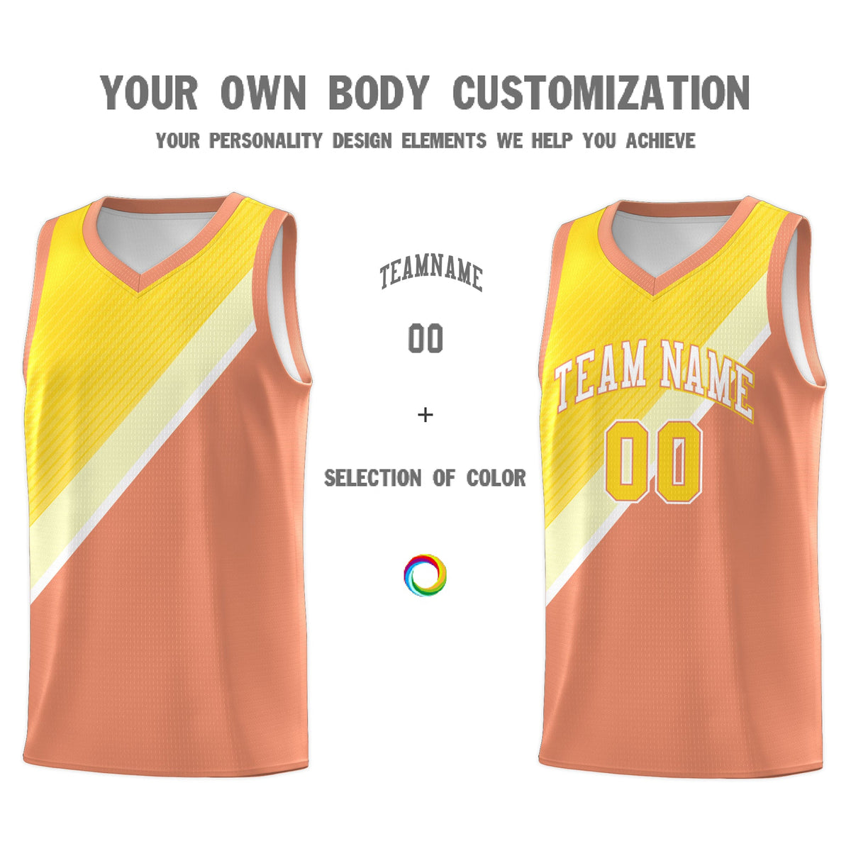 Custom Light Orange Gold Diagonal Stripes Color Block Sets Basketball Jersey | For Men,Perfect for Teams,Perfect for Coaches,Sublimation Printed,For Kid,For Youth | KXKSHOP