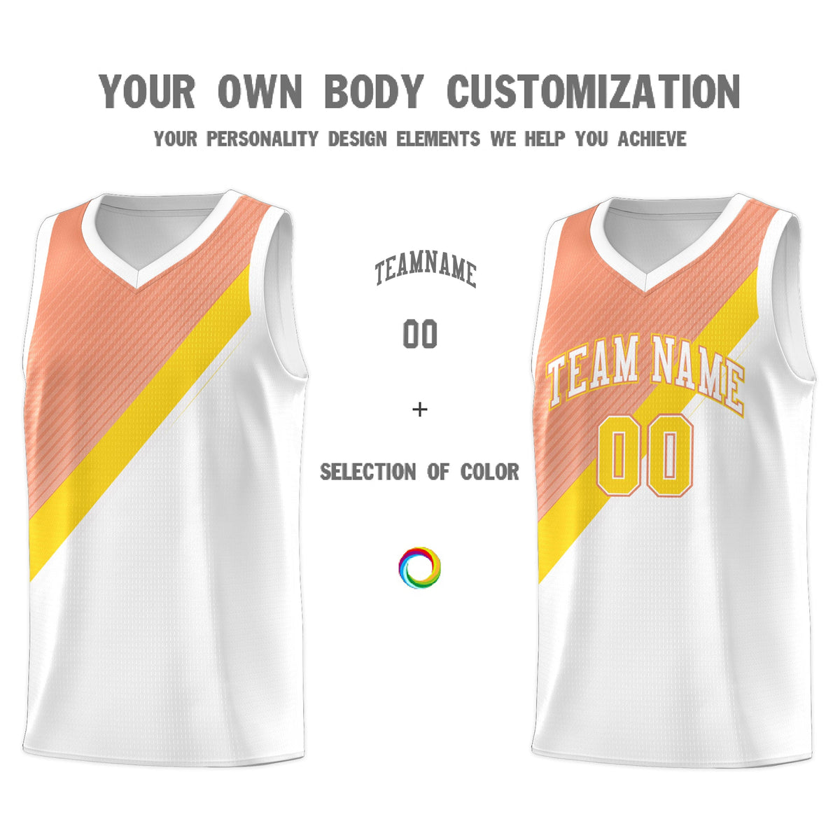 Custom White Light Orange Gold Diagonal Stripes Color Block Sets Basketball Jersey | For Men,Perfect for Teams,Perfect for Coaches,Sublimation Printed,For Kid,For Youth | KXKSHOP