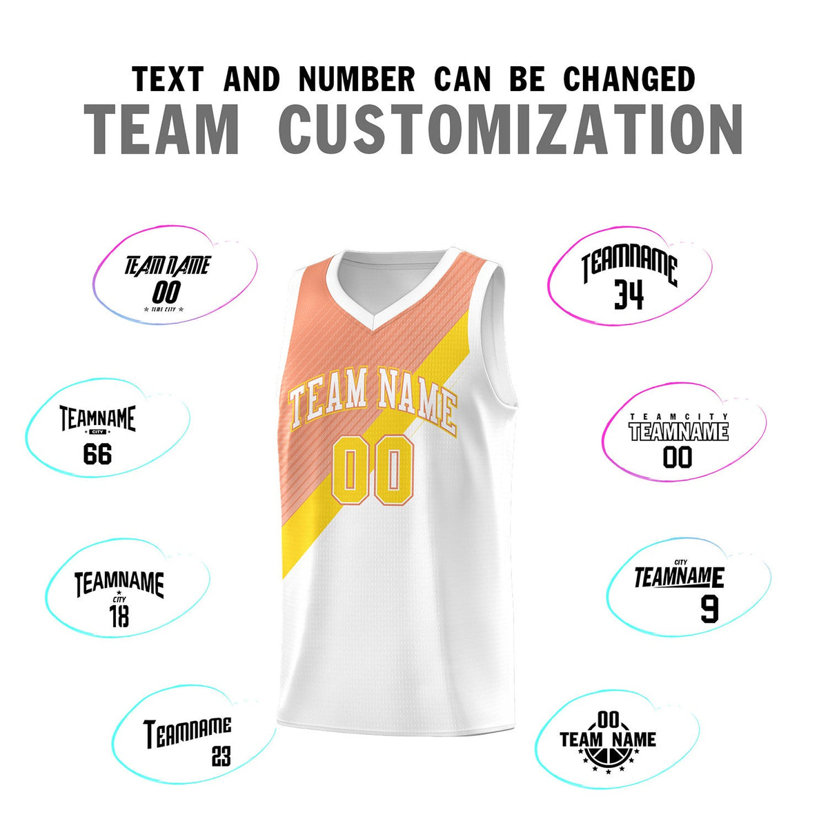 Custom White Light Orange Gold Diagonal Stripes Color Block Sets Basketball Jersey | For Men,Perfect for Teams,Perfect for Coaches,Sublimation Printed,For Kid,For Youth | KXKSHOP